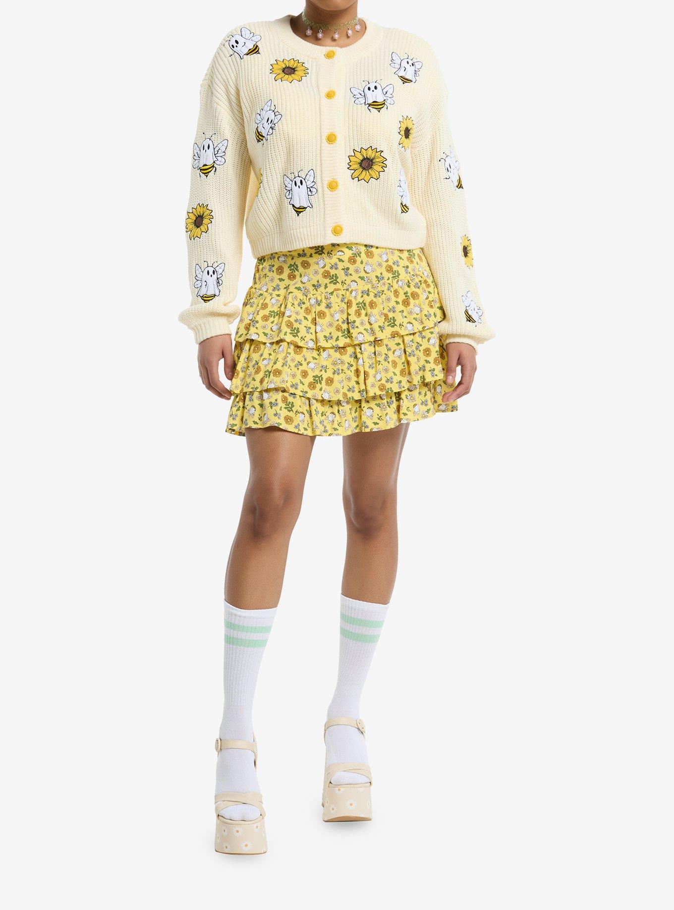 Thorn & Fable Ghost Bees Girls Crop Cardigan, , hi-res