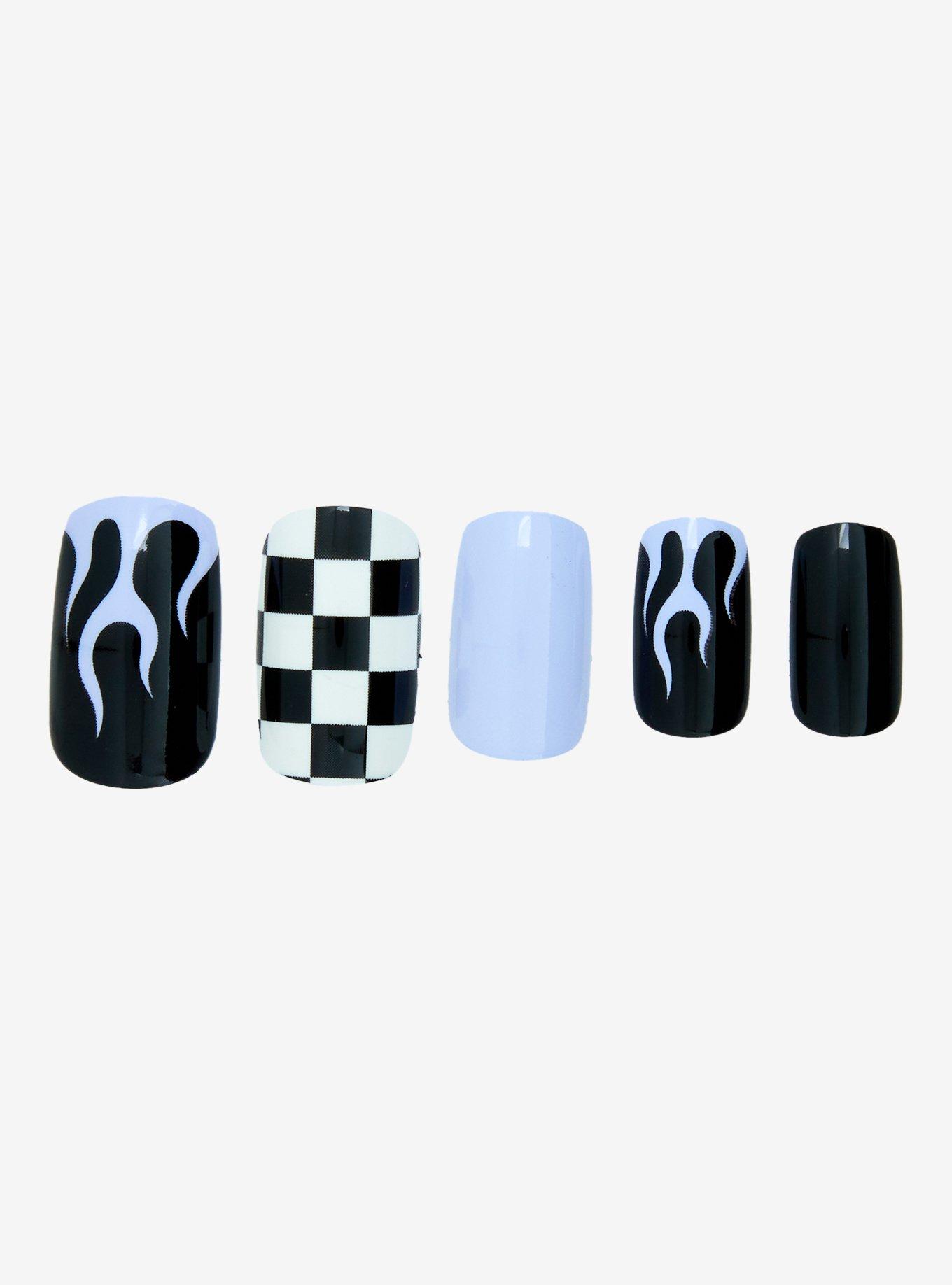 Blackheart Black & Purple Flame Checker Press-On Nail Set, , hi-res