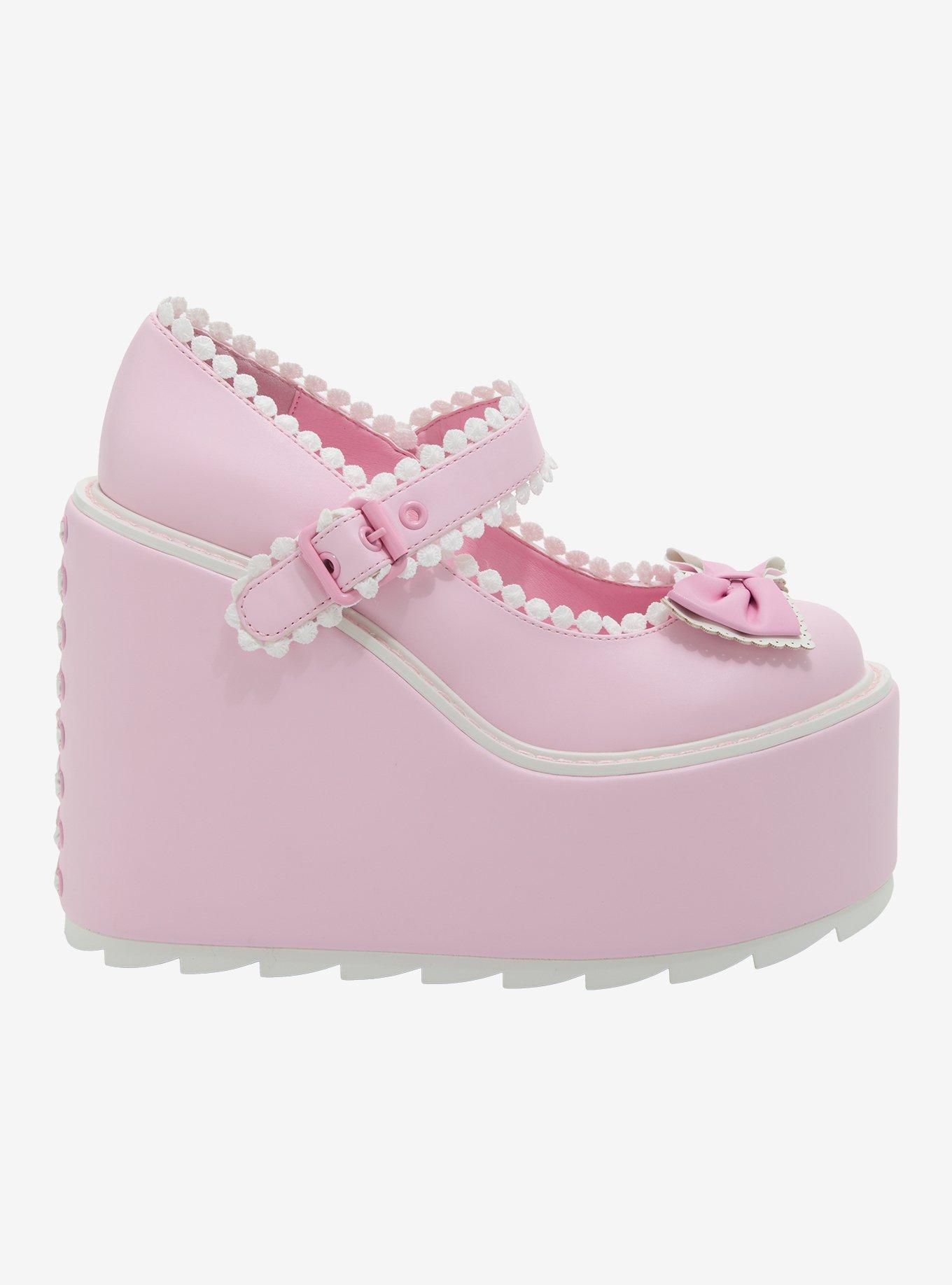 YRU Pink & White Dune Lolita Platform Mary Janes, , hi-res