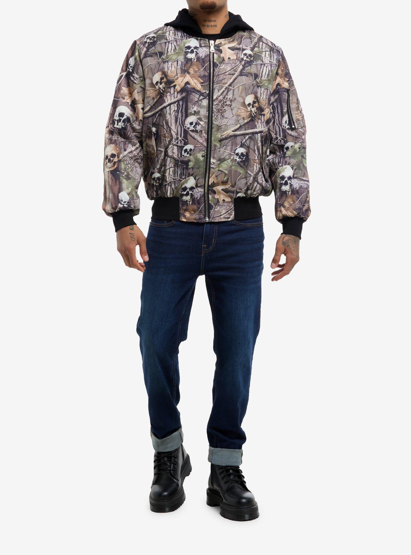 Skull Camouflage Hooded Bomber Jacket, , hi-res
