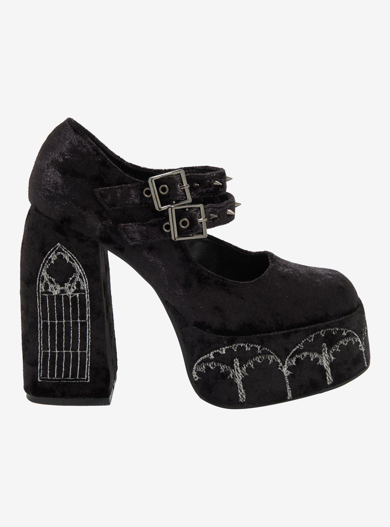 Koi Black Velvet Cathedral Platform Heels, , hi-res