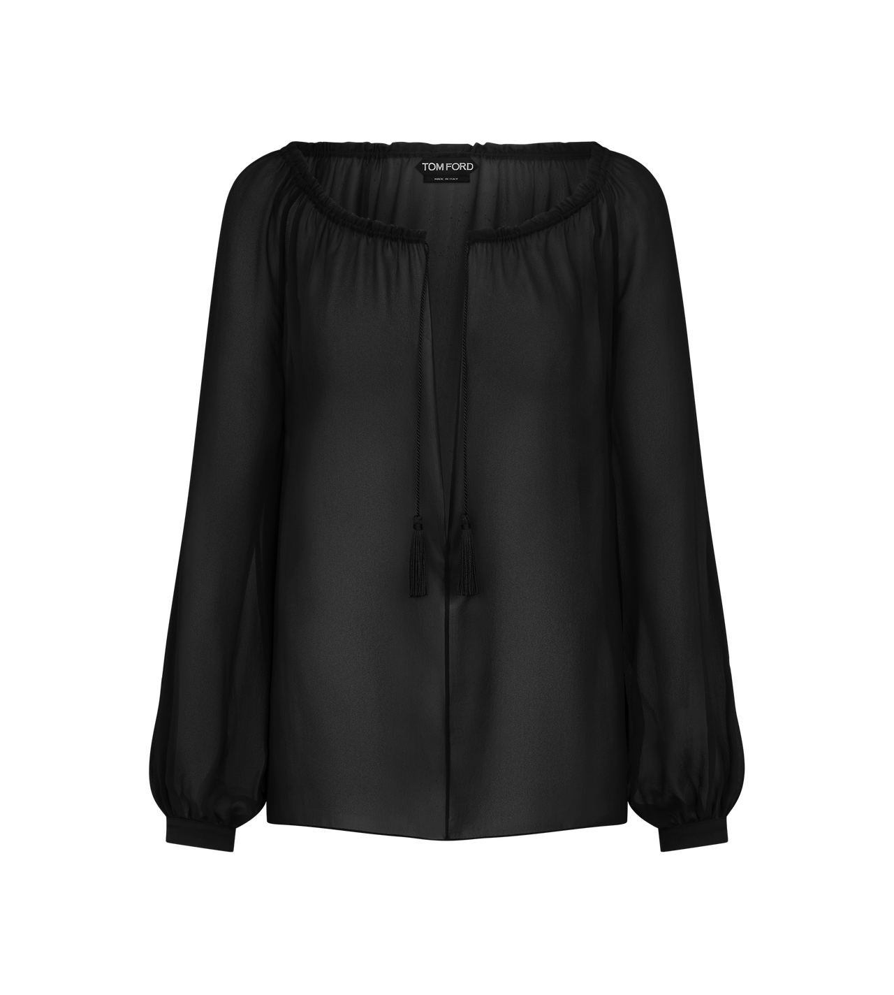 LONG SLEEVE SILK BLOUSE WITH DRAWSTRINGS image number 0
