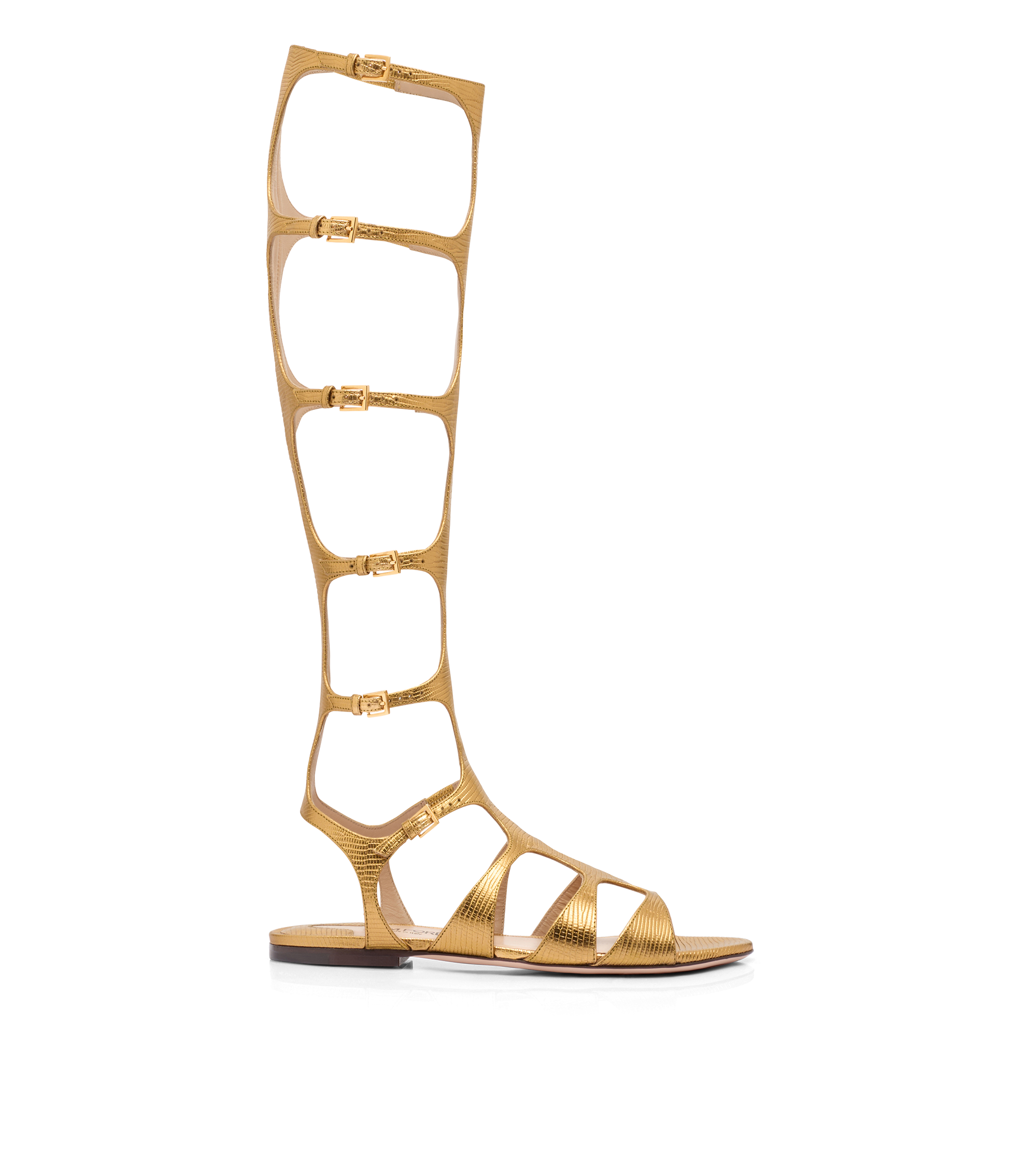 LAMINATED PRINTED LIZARD PARADIS KNEE-HIGH SANDAL