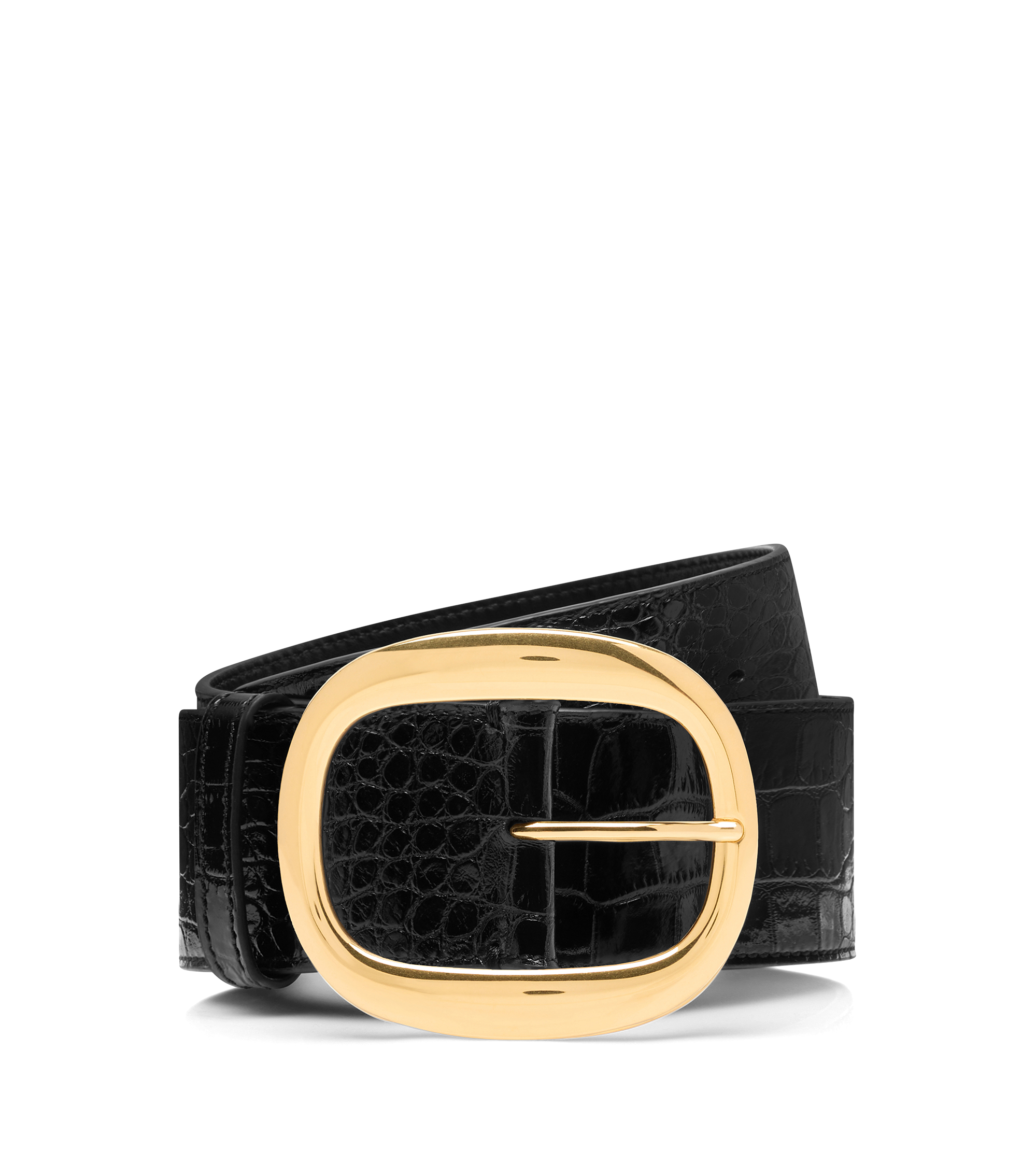 SHINY STAMPED CROCODILE LEATHER URSULA BELT